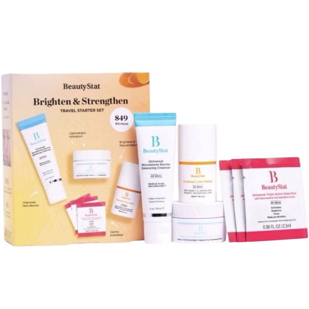BeautyStat Brighten & Strengthen Cleanser Moisturizer Skin Exfoliant Travel New